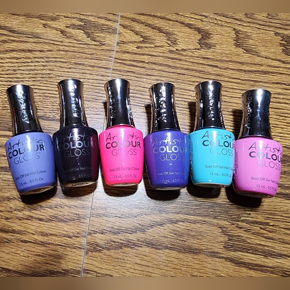 New Lot Of 6 Artistic Colour Gloss Soak Off Gel Polish